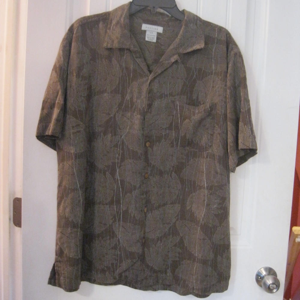 Mantles Men's Silk Button Front Shirt Brown LG